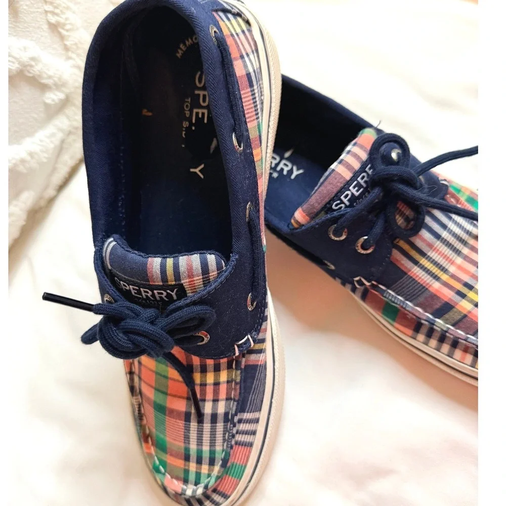 Sperry Boat Shoes Mens 9 Multi Plaid Excellent STS22097 Canvas Deck Sneakers